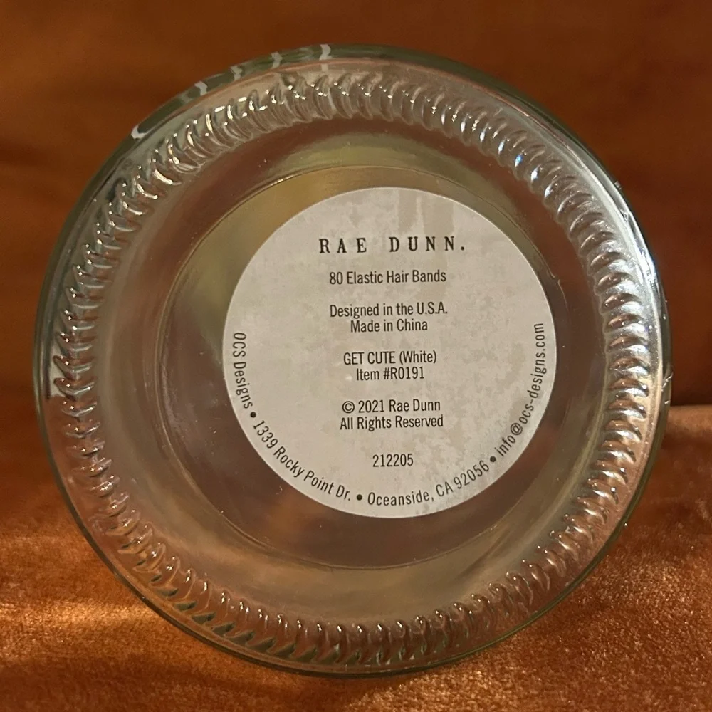 BRAND NEW WITH TAGS Rae Dunn Glass Jar, “Get Cute” Hair Elastic Holder